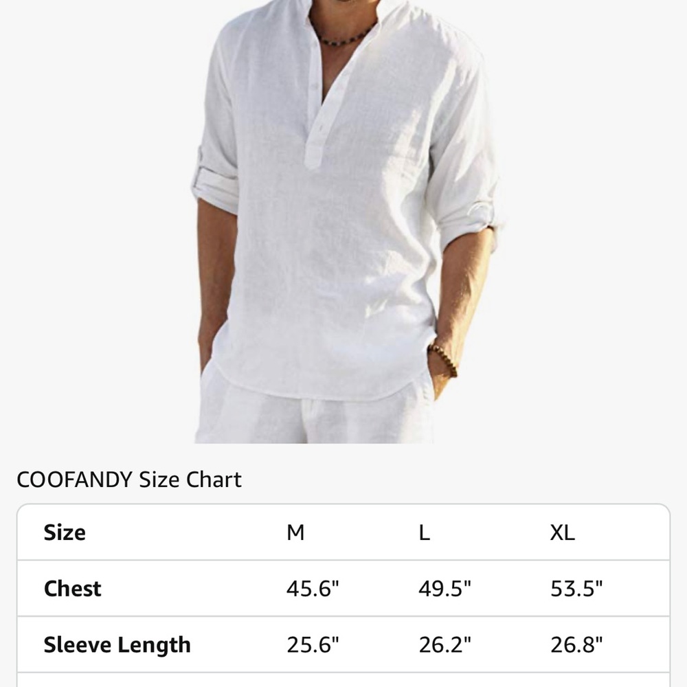 Coofandy White Cotton Linen Henley T-shirt - Picture 4 of 8